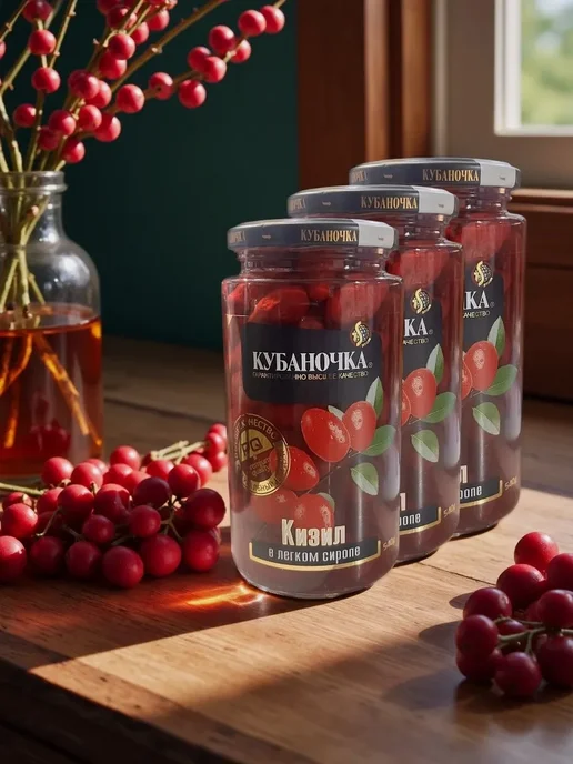 Кубаночка "Кизил всиропе" 540 г. (Набор из 3 банок), 540 г, фото 2