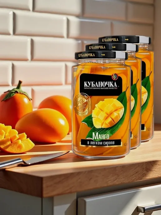Кубаночка "Манго в сиропе", дольки, 520г.-3 банки, 520 г, фото 2