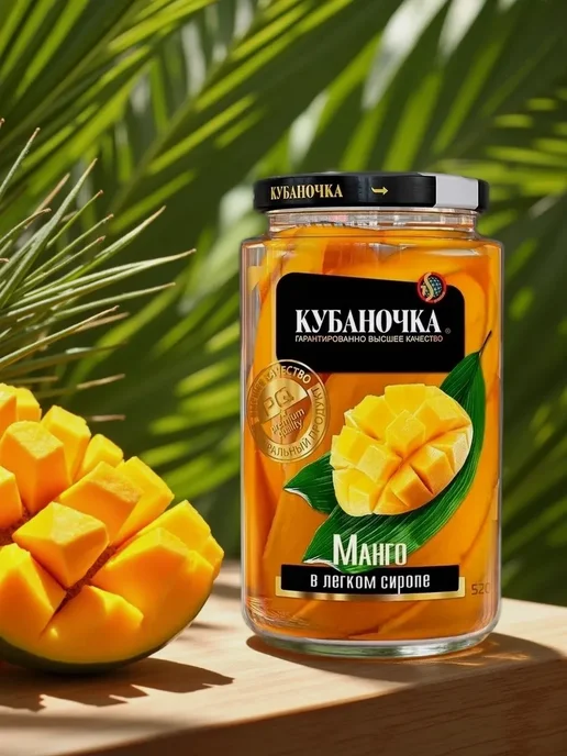 Кубаночка "Манго в сиропе", дольки, 520г.-3 банки, 520 г, фото 3
