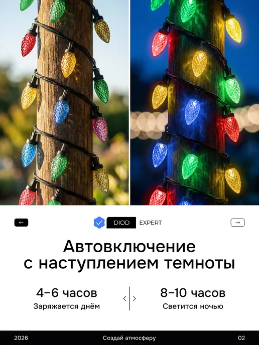 DiodExpert Гирлянда уличная шишки на солнечной батарее 7м, 7 м, фото 2