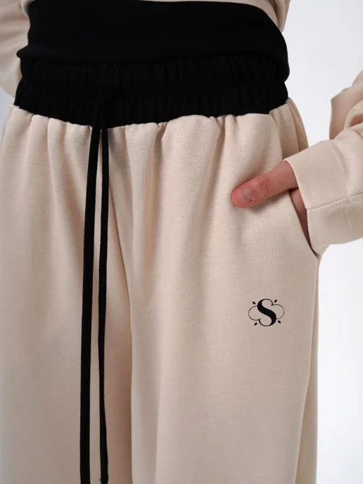 Sonechkashop Костюм для подростка спортивный оверсайз летний, бежевый, фото 6