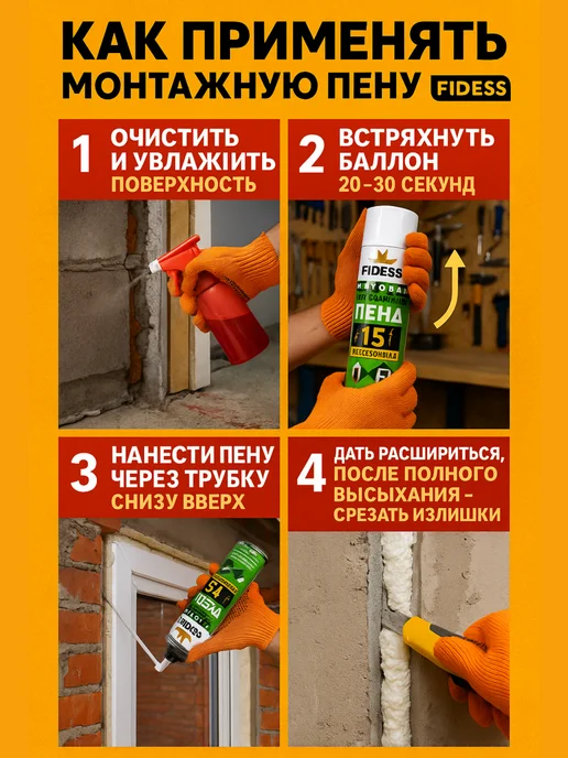 Бытовая Всесезонная Монтажная Пена FIDESS 15 шт 2, 15 шт, фото 6