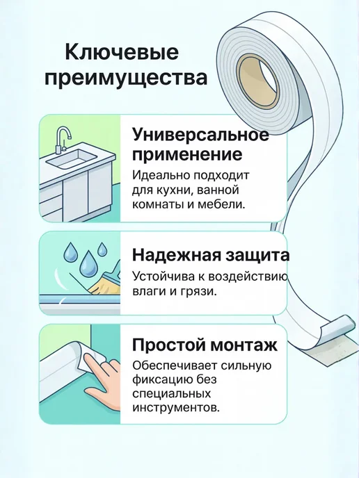 A.NI1 Плинтус самоклеящийся в рулоне бордюрная лента влагостойкая, белый, фото 3