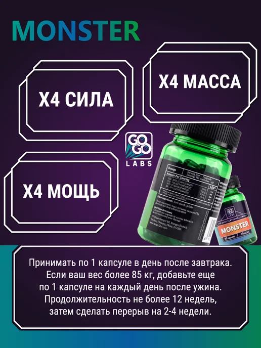 GOGO Labs MONSTER (MIX M-677+LDX-4033+RDX-150+S32) Монстер 60капсул, вариант, фото 2