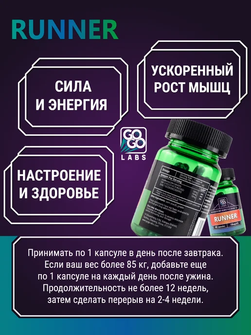 GOGO Labs RUNNER (MIX RS900+Aicar+Fitorine GW0742) Ранер(Бегун) 60капс…, 100 мл, фото 2