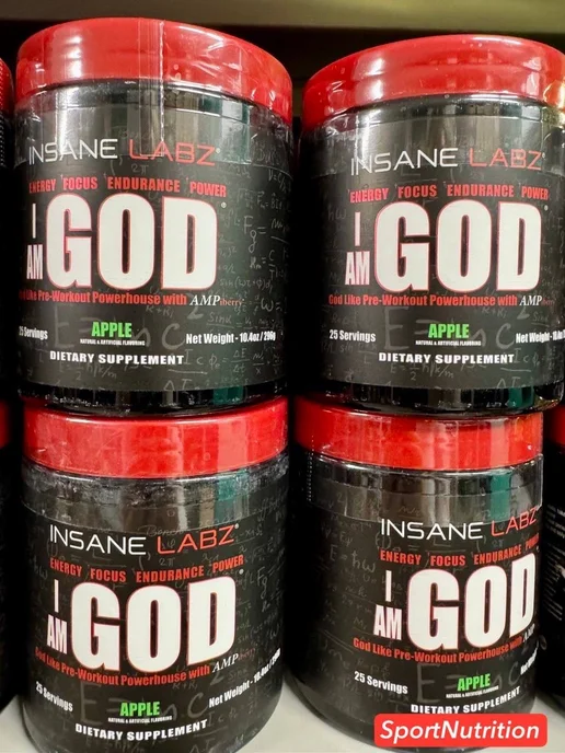 INSANE LABZ I Am God, 296 г, 25 порций, вкус «Яблоко», 296 г, фото 2
