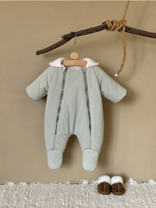 FMPDC baby Детский теплый цельнокроеный костюм, коричневый, фото 3