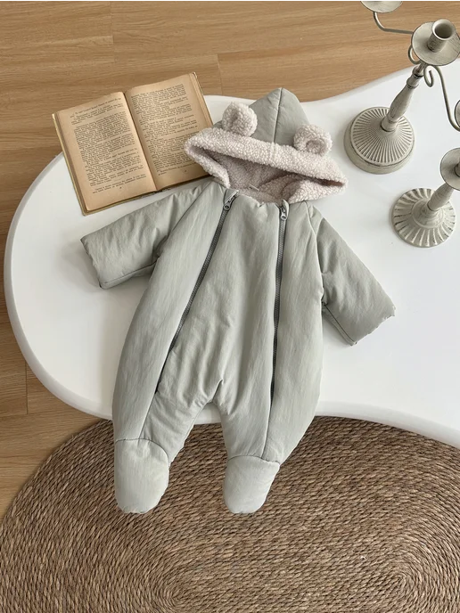 FMPDC baby Детский теплый цельнокроеный костюм, коричневый, фото 4