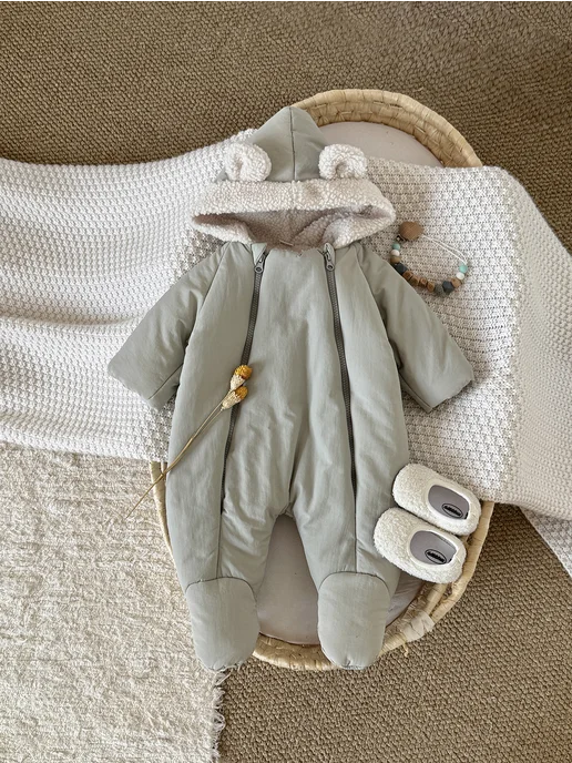 FMPDC baby Детский теплый цельнокроеный костюм, коричневый, фото 5