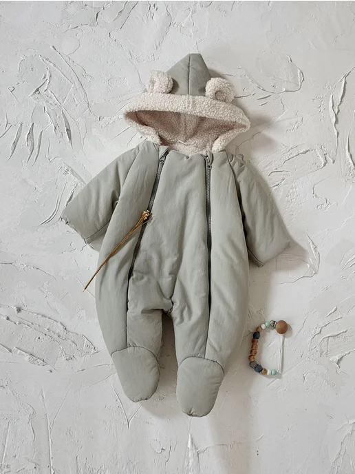 FMPDC baby Детский теплый цельнокроеный костюм, коричневый, фото 6