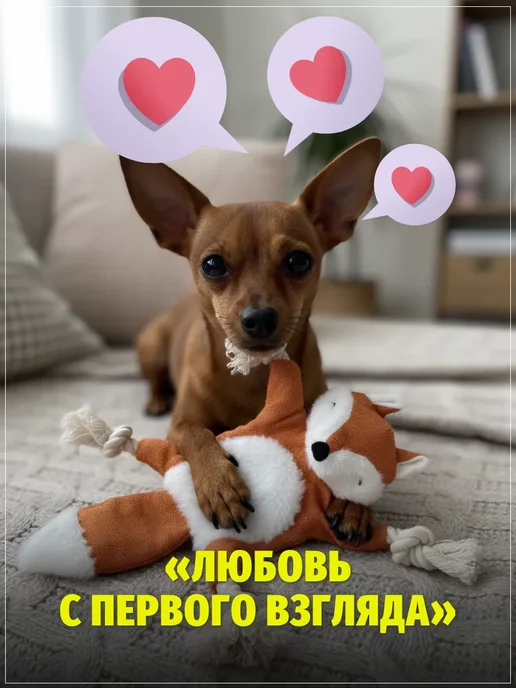 ЗООГЕНИЙ Игрушка Лиса для собак с пищалкой шуршалкой и канатами, оранжевый, фото 5