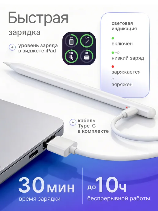 FOUND Магнитный стилус Apple Pencil для планшета ios iPad Pro, аналог 2-го поколения, фото 5