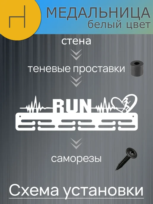 HOMIEST Вешалка для медалей "Беги" металл, белый цвет, белый, фото 8