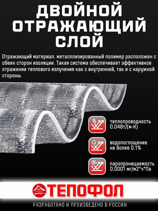 Тепофол Теплоизоляция двусторонняя металлизированная 10 м, 25 м, фото 2