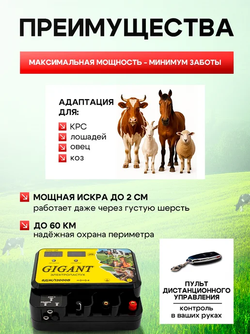 GIGANT Электропастух 8 Джоуль 50 км 12 220, вариант, фото 3