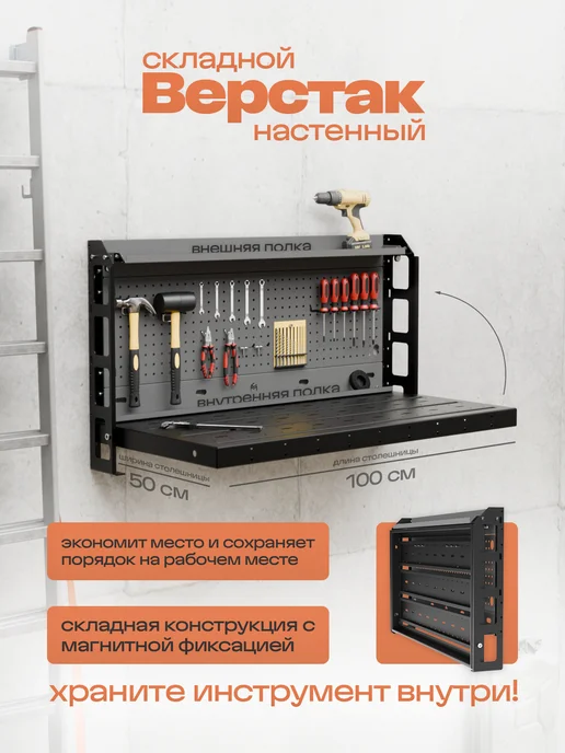 Верстак настенный складной Метастиль Фолд Мини, черный