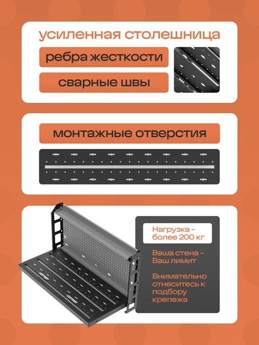 Верстак настенный складной Метастиль Фолд Мини, черный, фото 2