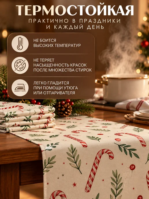 ETOMNENADA Дорожка на стол новогодняя 40х150 и набор салфеток, вариант, фото 3