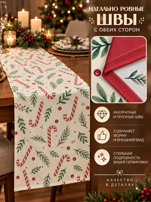 ETOMNENADA Дорожка на стол новогодняя 40х150 и набор салфеток, вариант, фото 4
