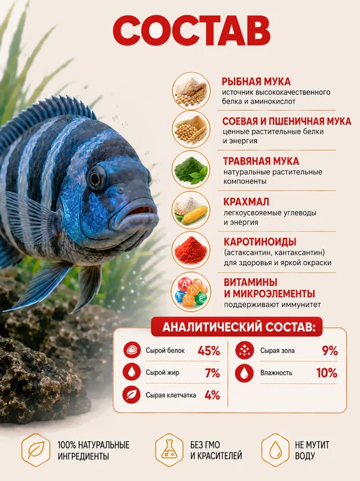AQUAMENU Корм для аквариумных рыб Цихлид палочки 100 мл 30 г, 100 мл, 30 г, фото 5
