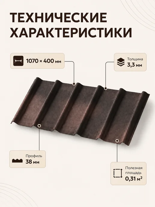 ОНДУЛИН Черепица для крыши Ондувилла 1070x400 мм красный бархат, вариант, фото 3
