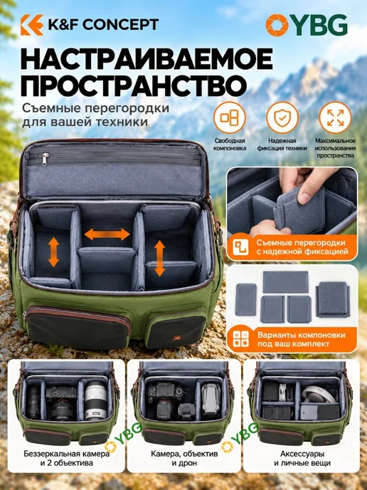 K&F CONCEPT Сумка-слинг Urban wander 11 KF13.142V3, зелёная, 10 л, 10 л, фото 3