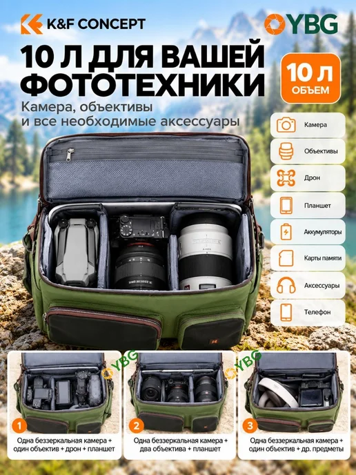 K&F CONCEPT Сумка-слинг Urban wander 11 KF13.142V3, зелёная, 10 л, 10 л, фото 5