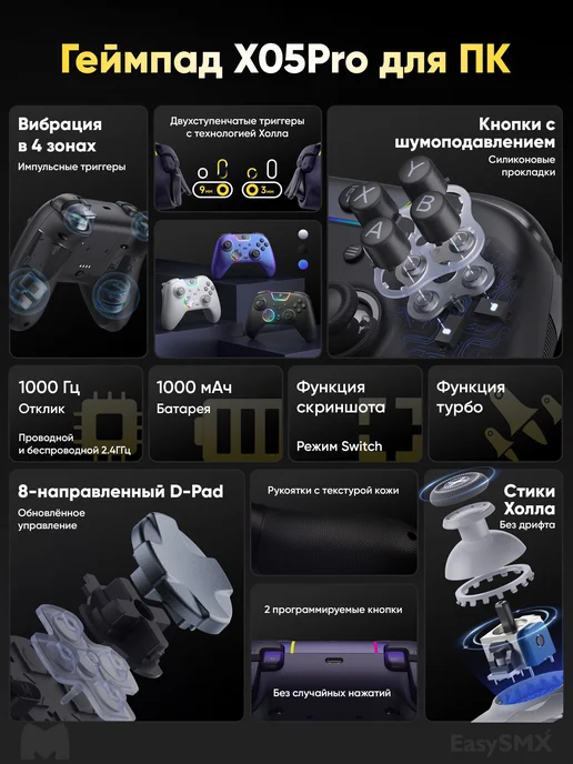 EasySMX Игровой беспроводной геймпад X05 Pro (VG-C549), черный, фото 2