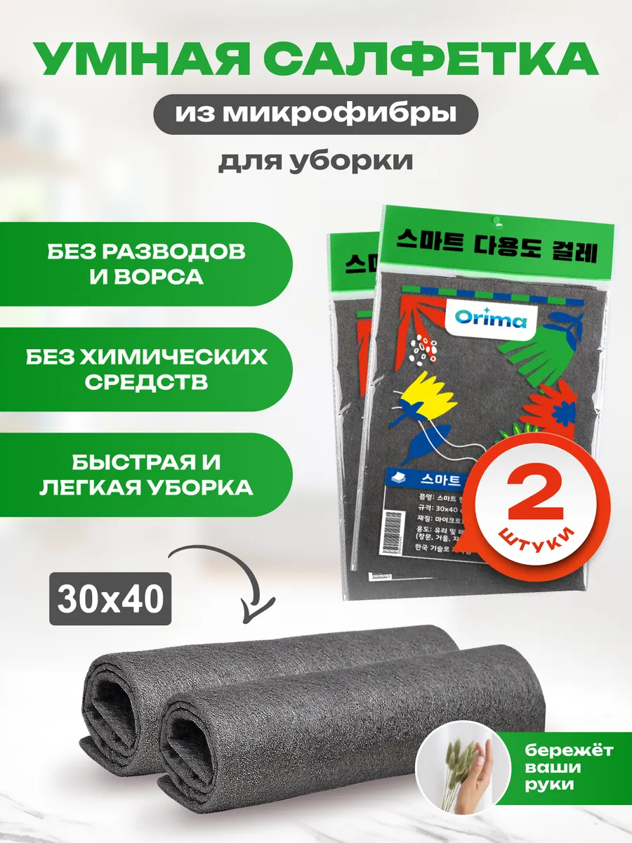 Салфетка для уборки умная тряпка универсальная Orima 2 шт