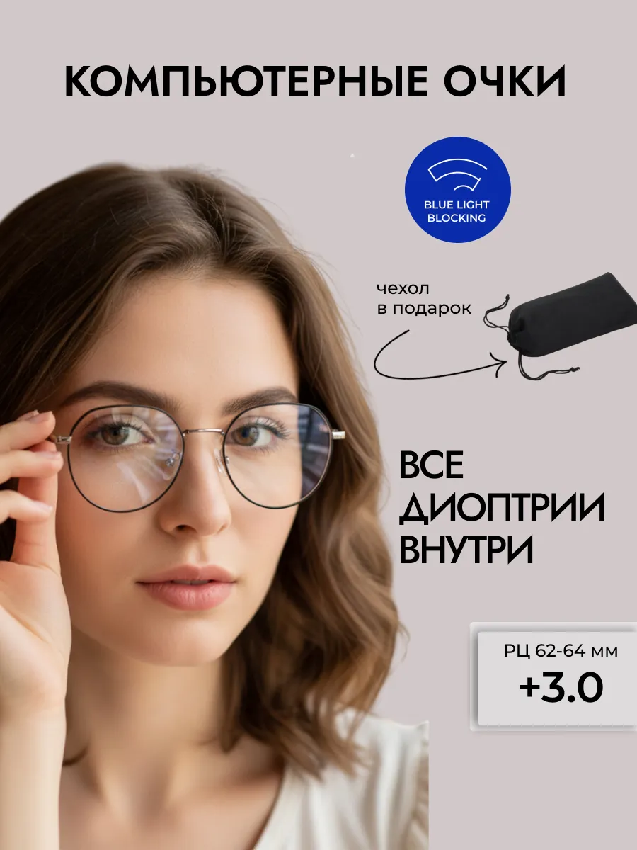 Очки для зрения женские круглые компьютерные