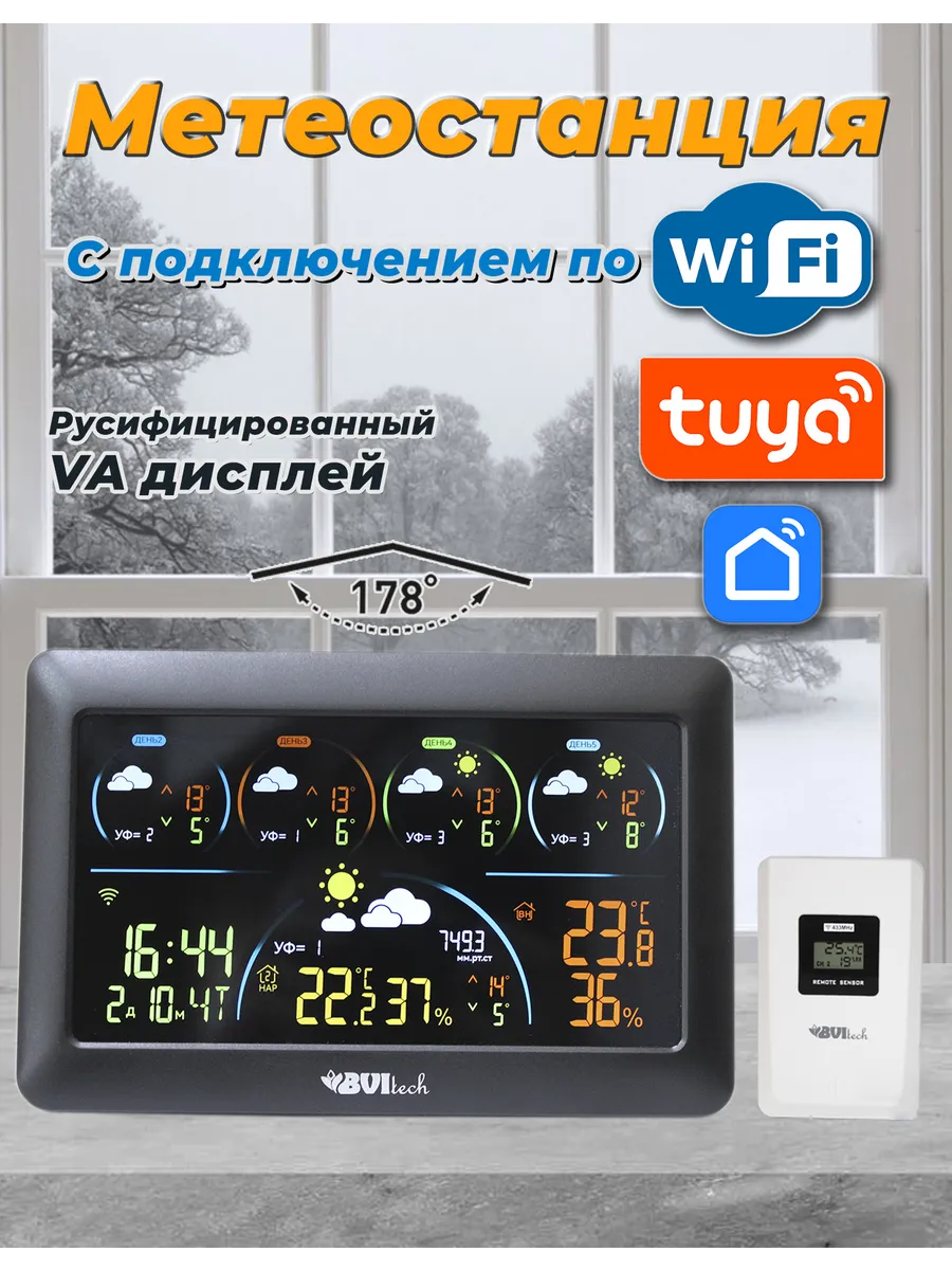 Домашняя метеостанция с беспроводным датчиком WiFi TUYA