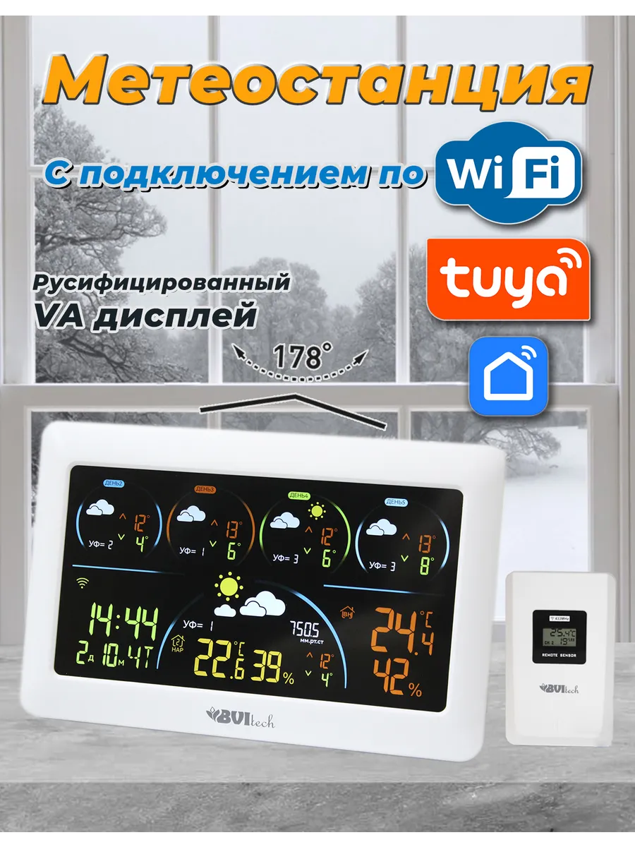Домашняя метеостанция с беспроводным датчиком WiFi TUYA