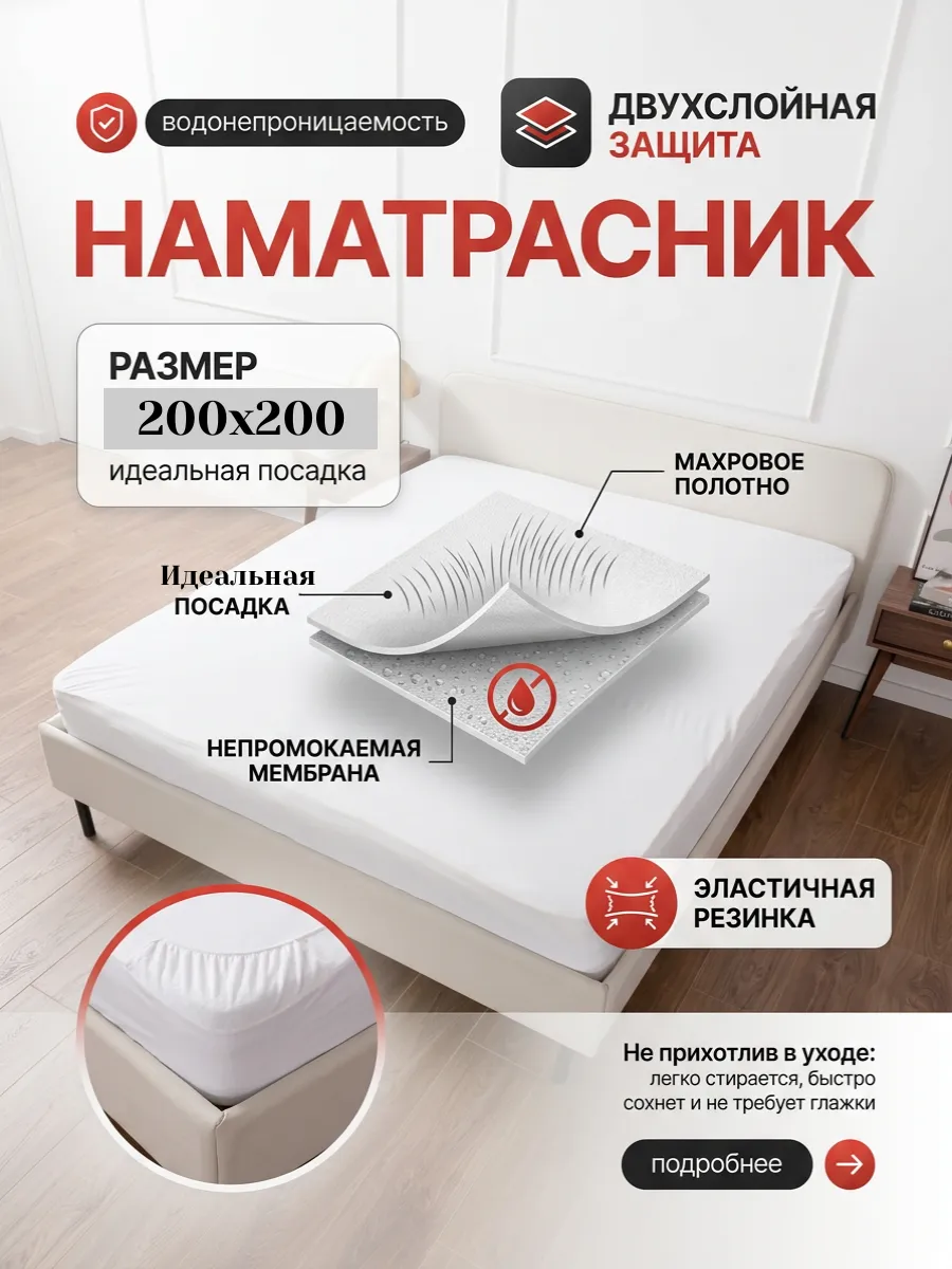 Наматрасник непромокаемый 200х200х30 см