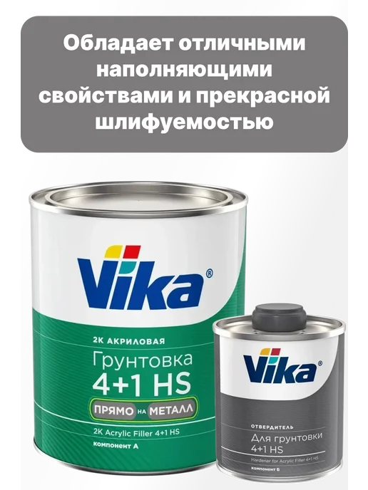 VIKA Грунт-наполнитель акриловый 2К, HS "Прямо на металл", серый, серый, фото 3