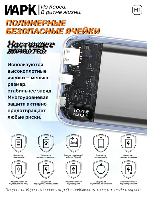 WAPIK Повербанк 10000 mAh, внешний аккумулятор, power bank, 10000 мАч, фото 5