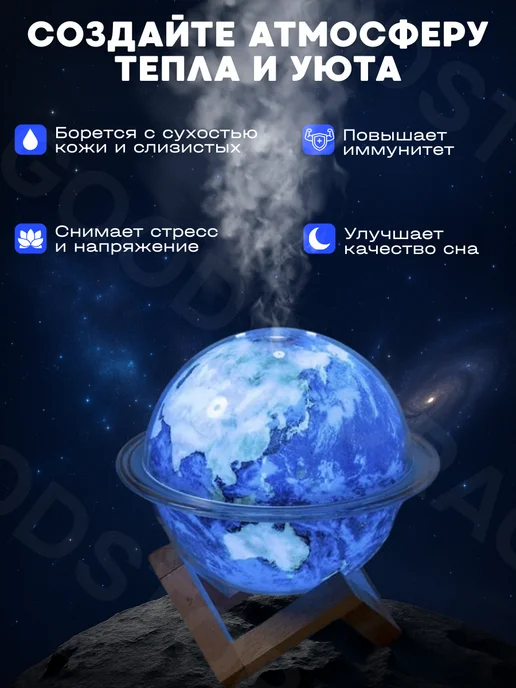 GOODSTORAGE Увлажнитель воздуха - ночник с аромадиффузором "Земля", вариант, фото 2