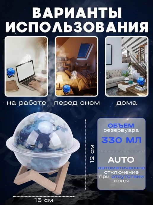 GOODSTORAGE Увлажнитель воздуха - ночник с аромадиффузором "Земля", вариант, фото 3