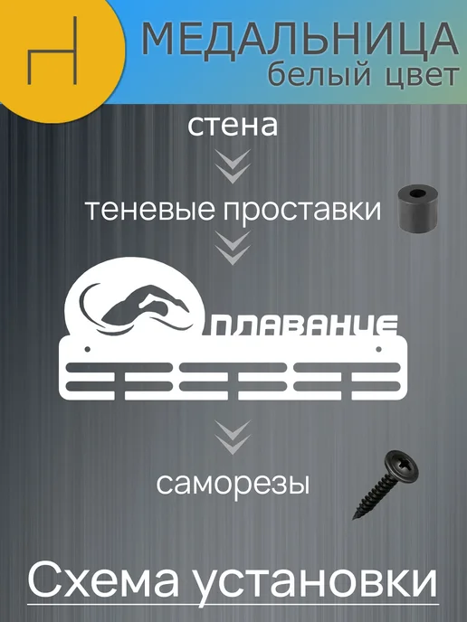 HOMIEST Настенная вешалка для медалей "Плавание" белый металл, белый, фото 8