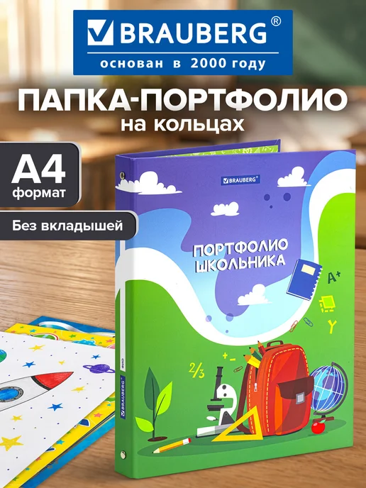 Brauberg Портфолио школьника, дошкольника папка, А4 на кольцах, вариант