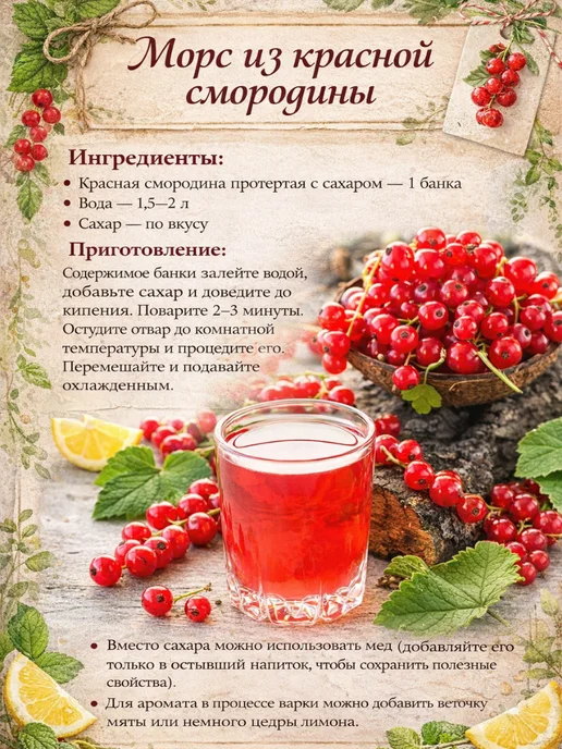 Пацалункi Падарункi Смородина красная протертая с сахаром 520 г, 520 г, фото 2