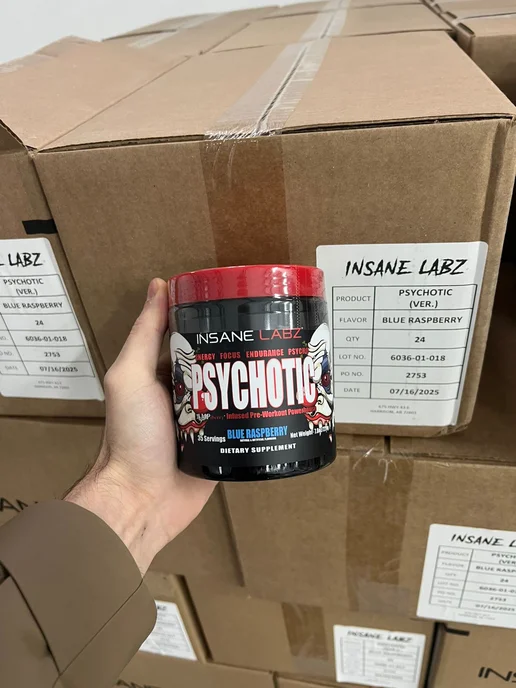 INSANE LABZ Психотик Предтренерочный комплекс Энергетик Blue Raspberry, синий