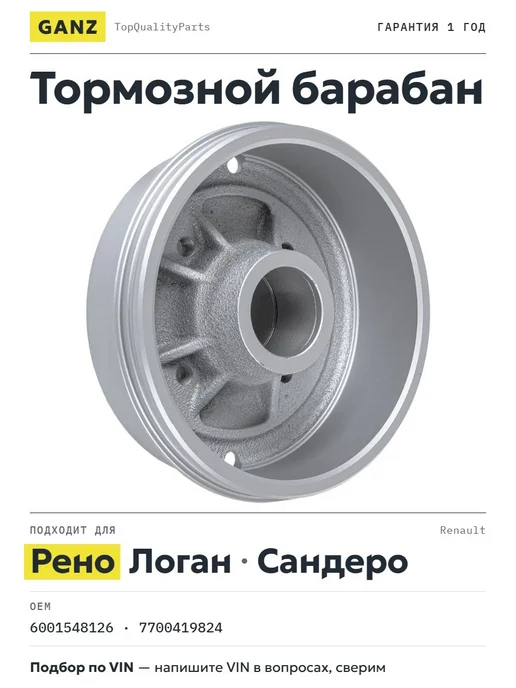 GANZ Барабан тормозной Рено Логан, Сандеро, вариант