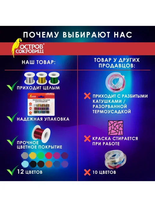ОСТРОВ СОКРОВИЩ Проволока для бисера, рукоделия плетения стальная 10м, вариант, фото 2