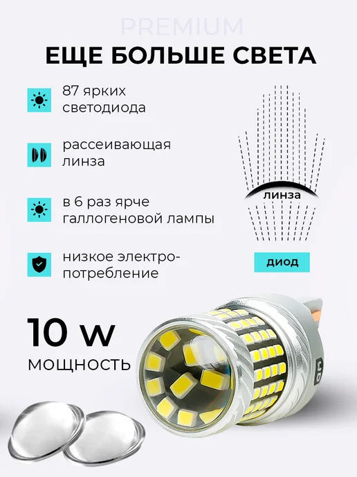 HeroDigital Лампы светодиодные W21 5W T20 LED 12В, 2 шт, 5 Вт, 2 шт, фото 3