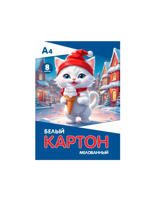 Канцелярские товары. Картон белый, А4, мелованный, 7 листов, 2 уп, белый, 8 шт, фото 2