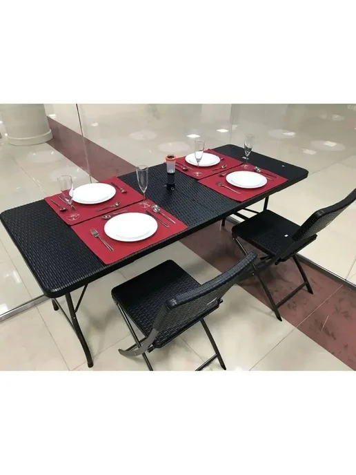 EasyTable Стол складной туристический садовый 180 см ротанг черный, черный, фото 7