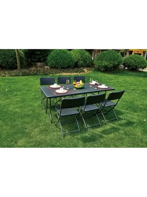EasyTable Стол складной туристический садовый 180 см ротанг черный, черный, фото 8