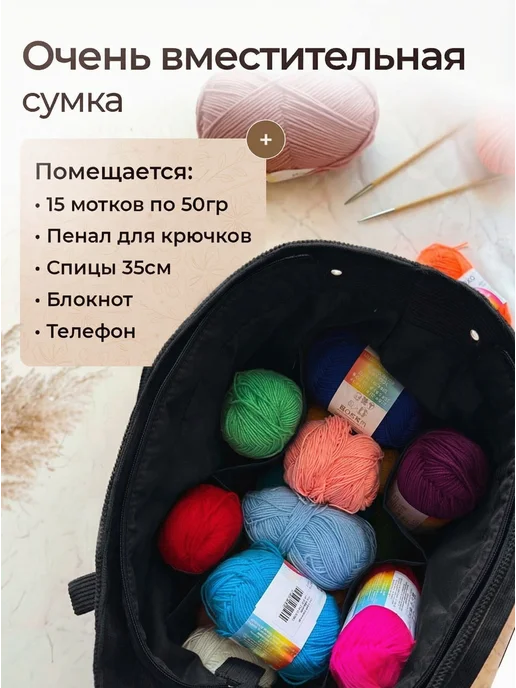 Bina Рюкзак для рукоделия проектная сумка клубочница, черный, фото 4