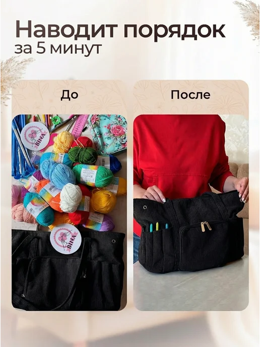 Bina Рюкзак для рукоделия проектная сумка клубочница, черный, фото 8