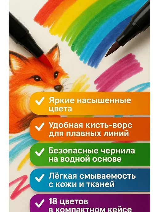 NRM Фломастеры для рисования детские набор 18 цветов в школу, 18 цв., фото 4